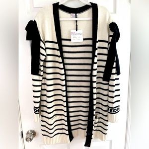 Red Valentino Bow-embellished striped knitted cardigan.